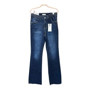 OAT NEW YORK Blue High Rise Flare Jeans with Braided Waistband 4/27 NWT